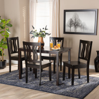 Baxton Studio Zamira-Dark Brown-5PC Dining Set Zamira Modern and Contemporary Transitional Dark Brown Finished Wood 5-Piece Dining Set